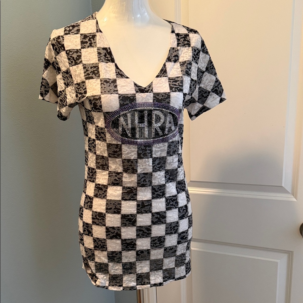 Kavio Black and White Checkered Short Sleeve Tee